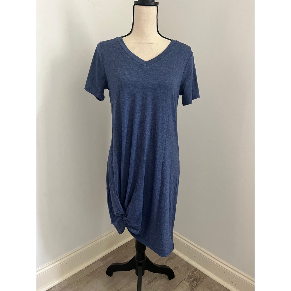 Blue Short Sleeve T-Shirt Dress Womens size Small V-Neck Knotted Casual Everyday
